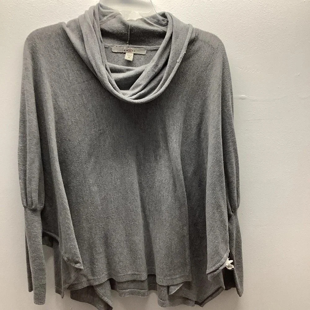 Fever Grey Knit Cowl Neck Tunic Faux Wrap Sweater Top Size Medium Preowned